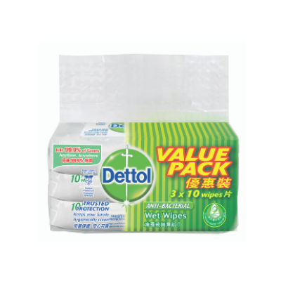 DETTOL A/BACT WET WIPES V/PACK 1X3X10'S