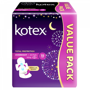 KOTEX PAG OVERNIGHT WING 32CM 1X24'S